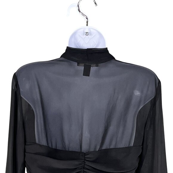 JS Boutique Womens 8 Ruched Black Long Bell Sleeve Blouse Coquette Vampy Top - Picture 4 of 16